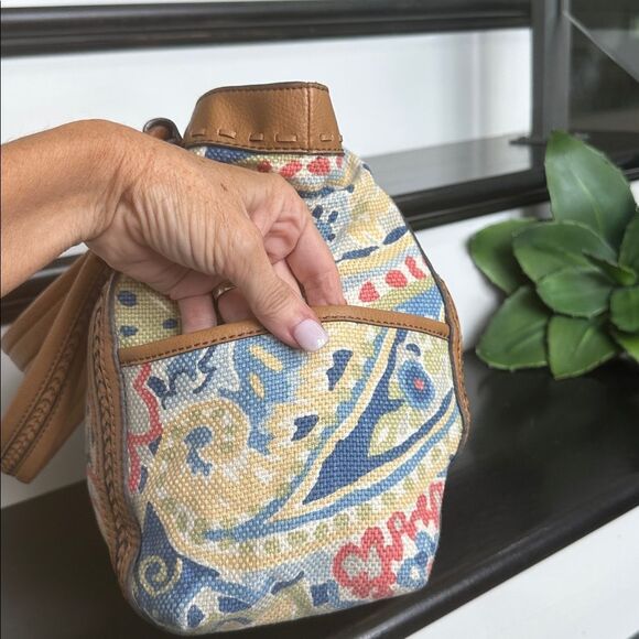 Fossil, genuine, leather, colorful canvas, shoulder handbag, purse, like new - Picture 5 of 11